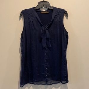 The Limited sleeveless blouse w/ chiffon front tie & button down accent in front
